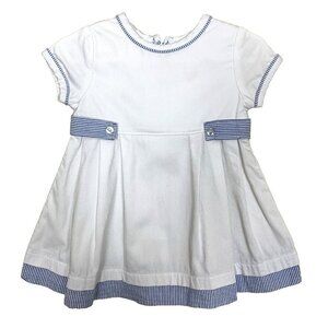 Little Me Short Sleeve Dress White Blue Seersucker Classic Girls 9 Months